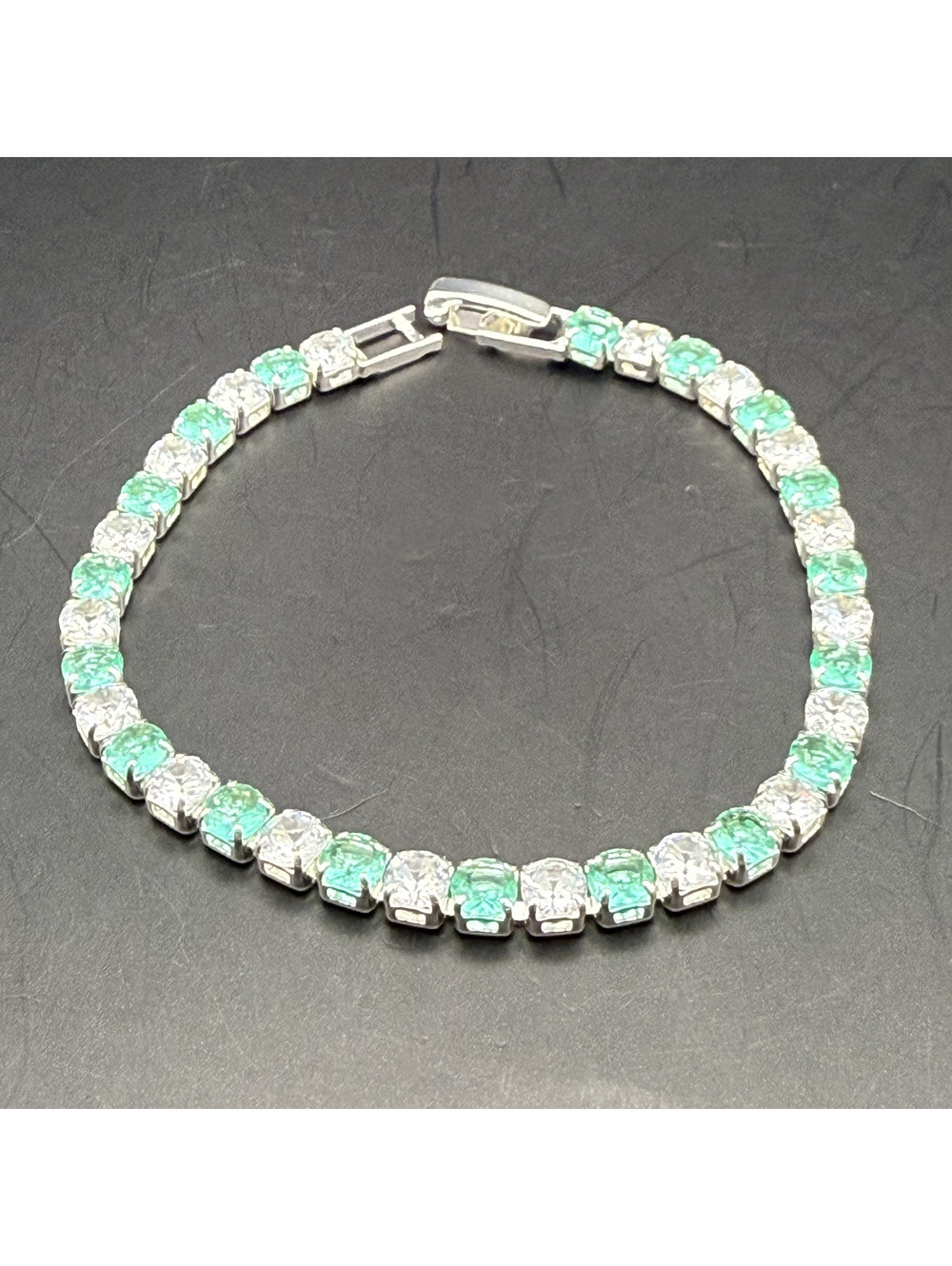 candy+clover light teal and clear crystal silver tone tennis bracelet